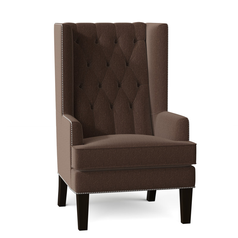 Fauteuil à oreilles capitonné de 30 po de largeur Searle, Brun Key, Acajou