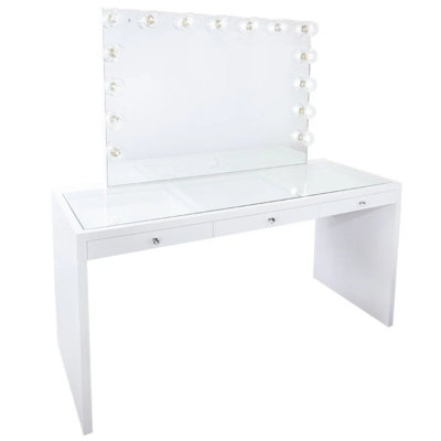 Bureau Slaystation Pro avec miroir et lumières, table de maquillage Glassstop avec 3 tiroirs de rangement, miroir de coiffeuse Hollywood Glow Plus avec lumières DEL pour la chambre à coucher