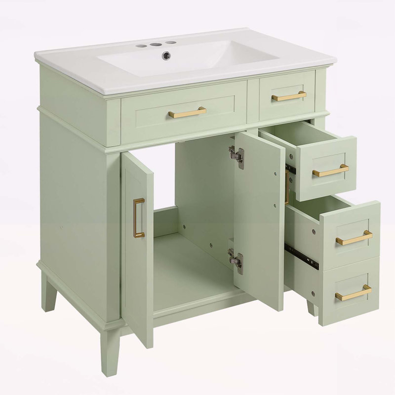 Meuble-lavabo élégant avec rangement avancé et lavabo de qualité pour les espaces compacts, Vert