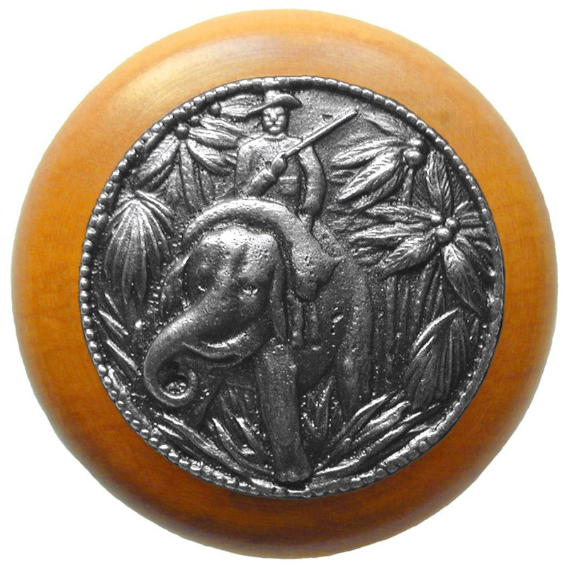 Poignée champignon 1,5 po All Creatures, Étain antique / bois d'érable
