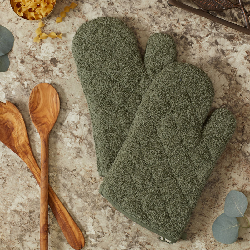 Design Imports Cotton Oven Mitt Set, Green