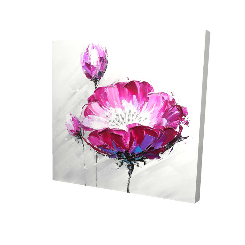 Floral et toile botanique | Décoration fuchsia de fleurs sauvages, H 24 po x l 24 po