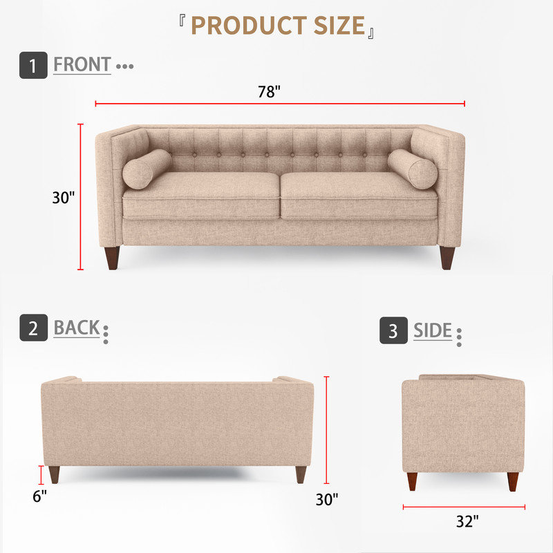 Canapé Peris de 77,9 po pour canapé-lit de salon confortable pour chambre à coucher, bureau et appartement, Beige
