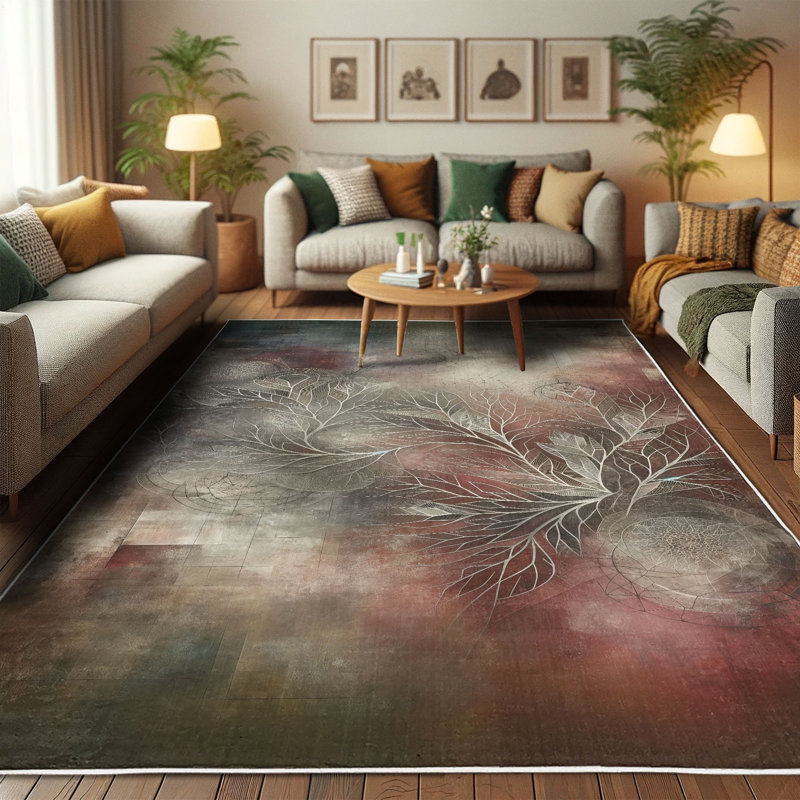 Gray and Ruby Bohemian Synthetic Rectangular Area Rug