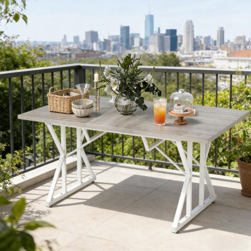 Table de cuisine extensible de style nordique, table de salle à manger extensible avec base en tréteaux robuste pour une utilisation polyvalente et durable