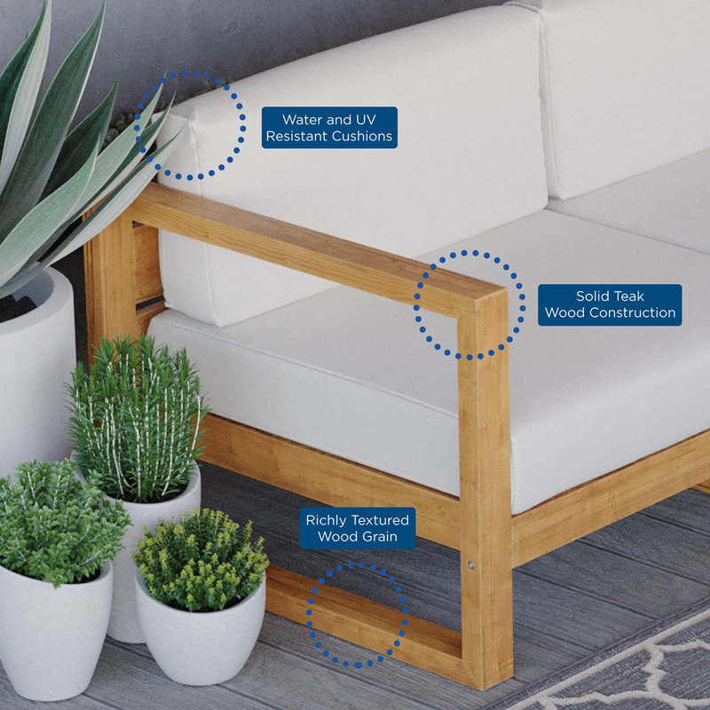 Upland 5-Piece Teak Wood Outdoor Sectional Sofa Set with Table