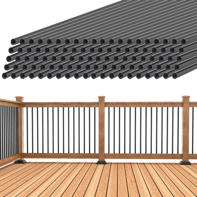 Metal Deck Railing Hollow Round Deck Railing Spokes Black Matte Finish