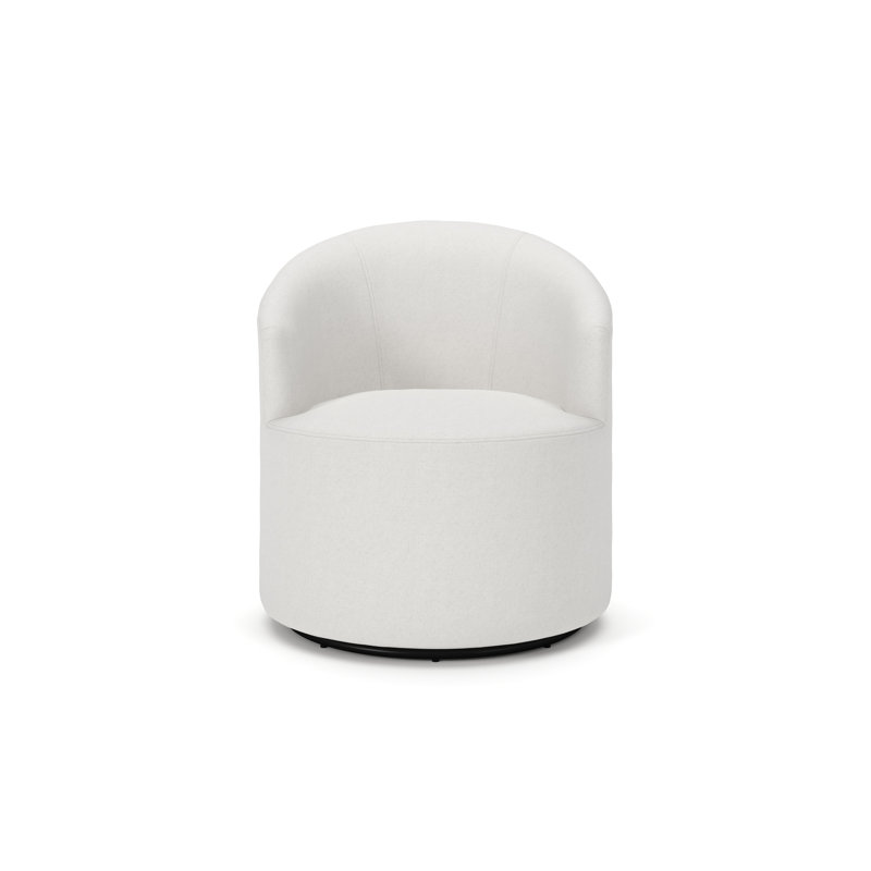 Fauteuil demi-tonneau pivotant rembourré Deryn, Natté Macarena beige