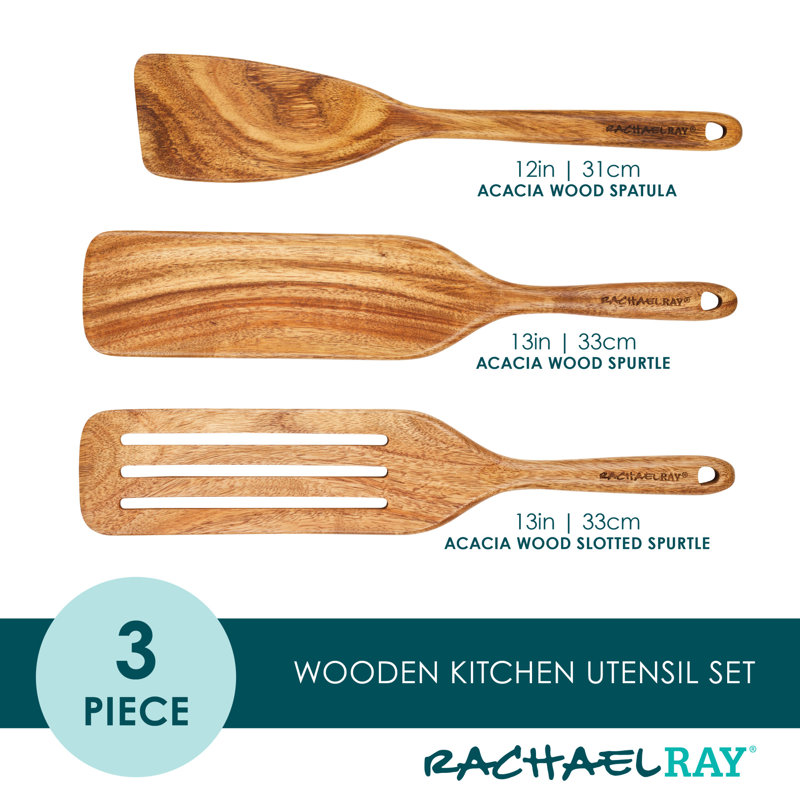 Rachael Ray Tools & Gadgets Wooden Kitchen  / Cooking Utensil Set, 3 Piece