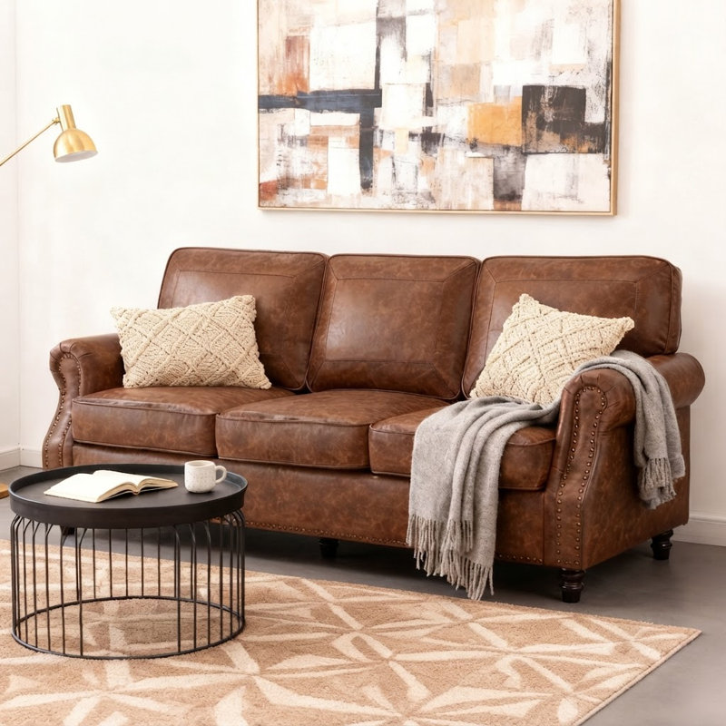 Amarius 80" Wide Rolled Arm Sofa, Marron foncé