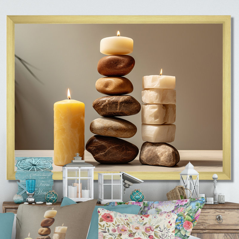 Zen Harmony Balancing Cairn Stones sur toile, H 12 po x l 20 po x P 1 po, Cadre doré simple