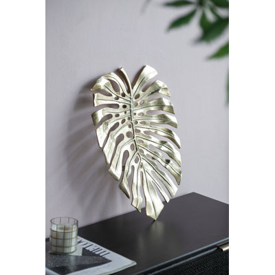 24.8X17.3X2" Gold Monstera Leaf Wall Decor