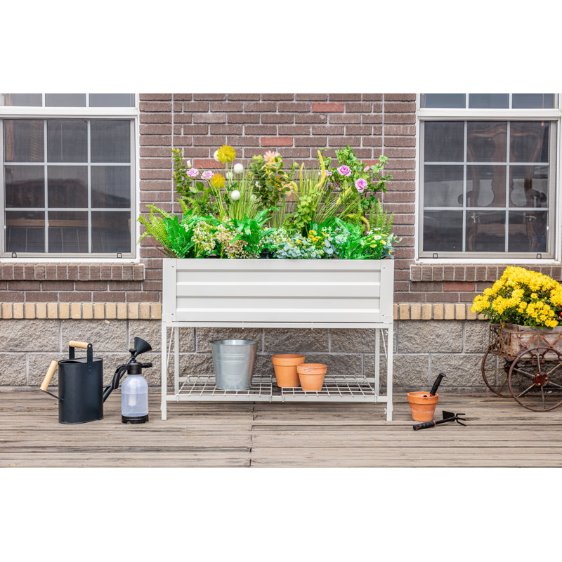 Lit de jardin surélevé en acier avec doublure et tablette de rangement Abubokar