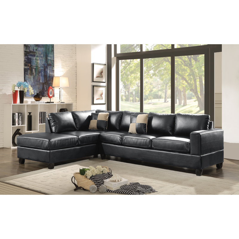 Canapé modulaire d’angle réversible en similicuir 111" Balmore, Noir