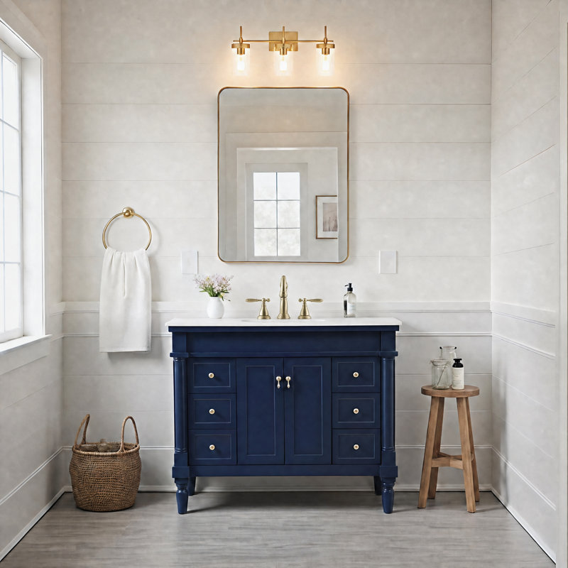 Ensemble de meuble-lavabo simple 42 po Lexington, Bleu, Veines blanches / brunes