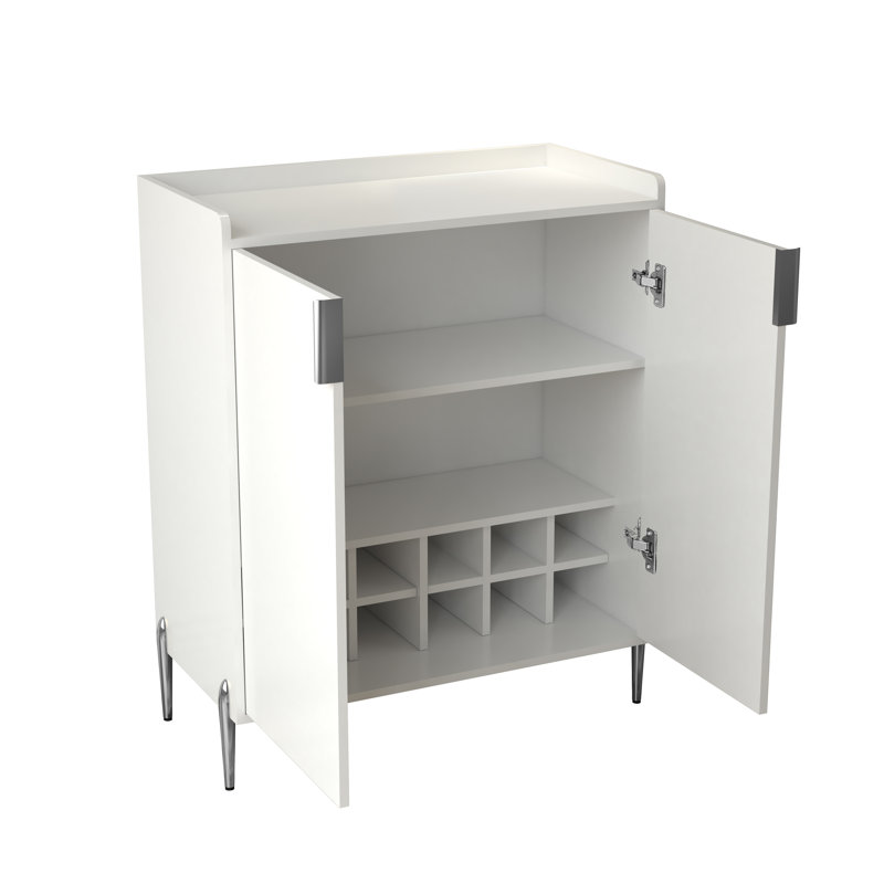 Armoire à vin blanche à 2 portes avec support à vin, tablette réglable et charnières à fermeture douce, buffet moderne