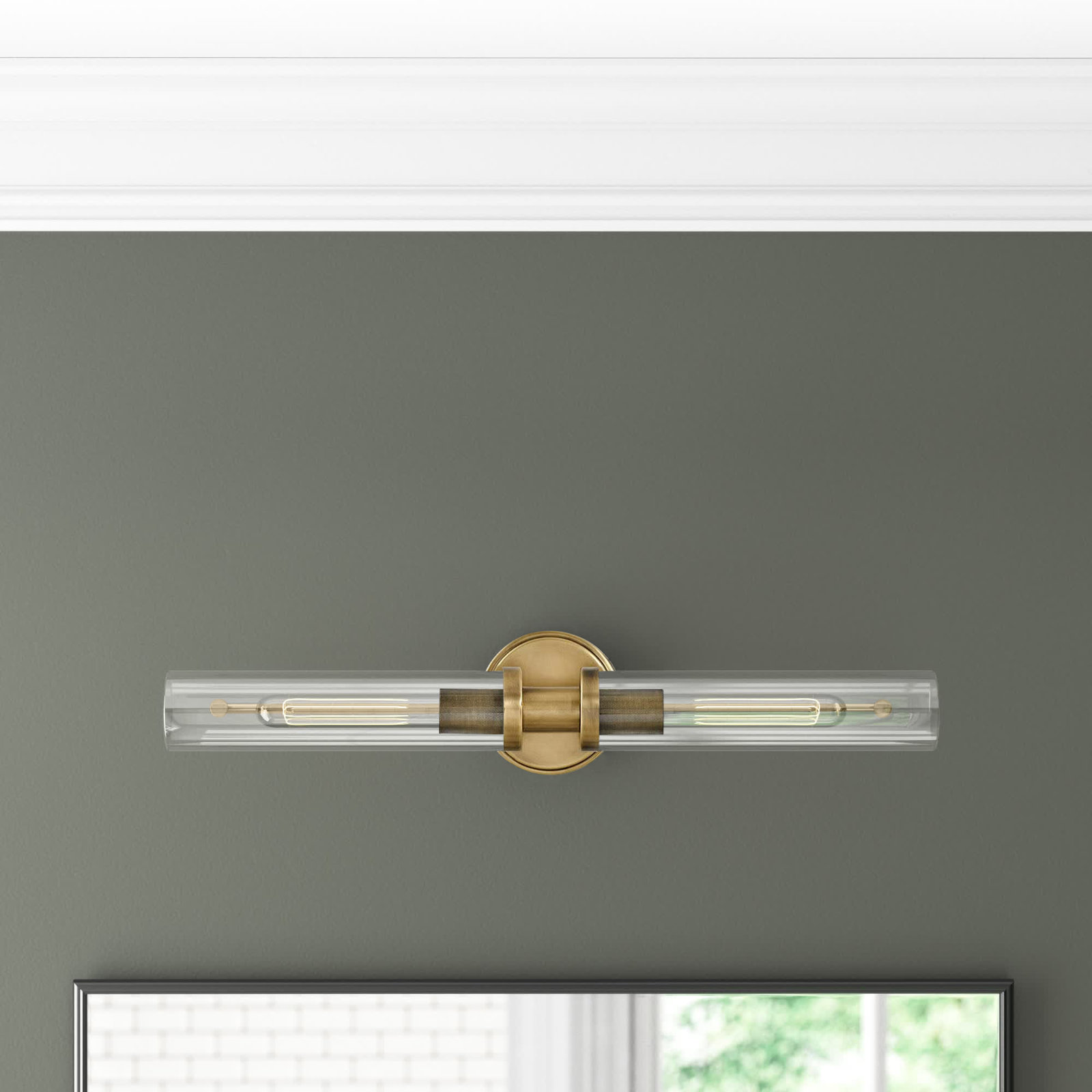Katya 2 Light Transparent Dimmable Bath Bar, Heritage Brass