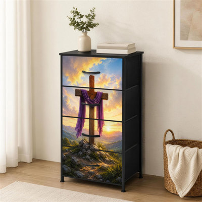 Commode 4 tiroirs pour chambre à coucher Croix en bois mauve Rocky Hill Sunrise Scenic Landscape