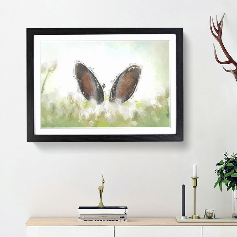 Ears of a Hare in the Grass - Picture Frame Painting Print, 36cm H x 48cm W x 2cm D, Black Framed