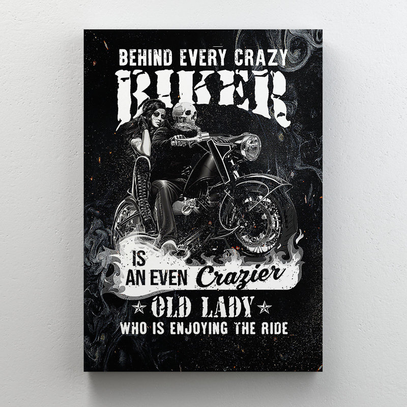 Un couple de badass sur leur moto - Derrière chaque motard est un czarier pair - 1 pièce, impression d'art graphique rectangulaire sur toile tendue