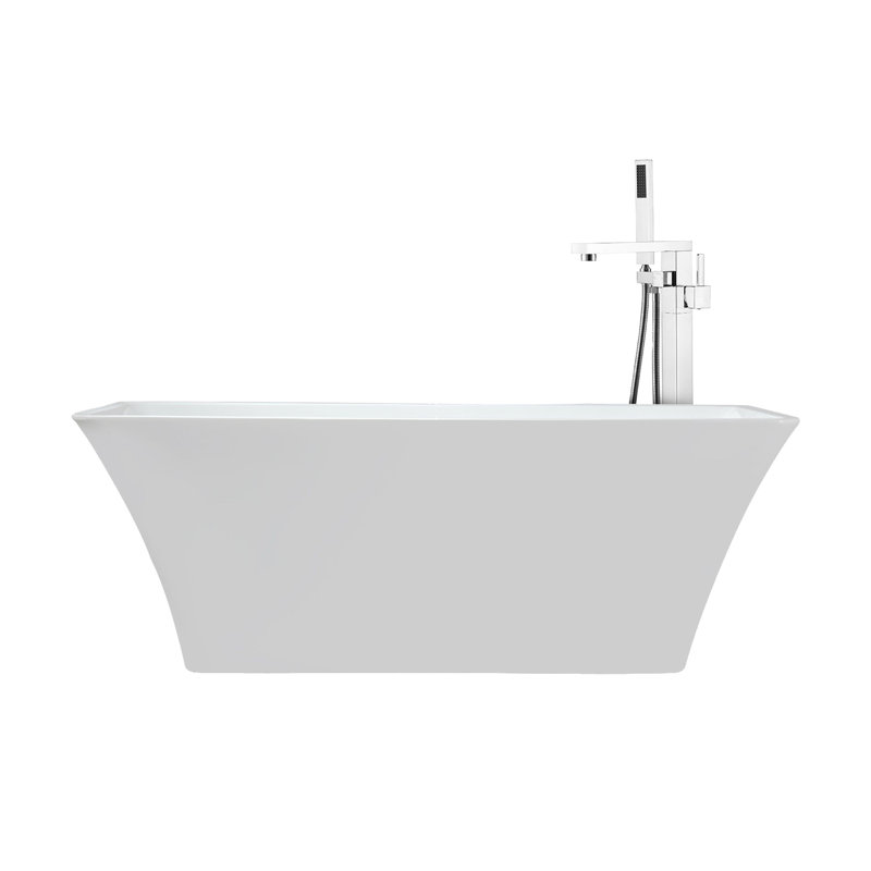 Vinter 59 in White Freestanding Acrylic Flatbottom Soaking Bathtub with Chrome Hardware and Mare Tub Filler, 59 in
