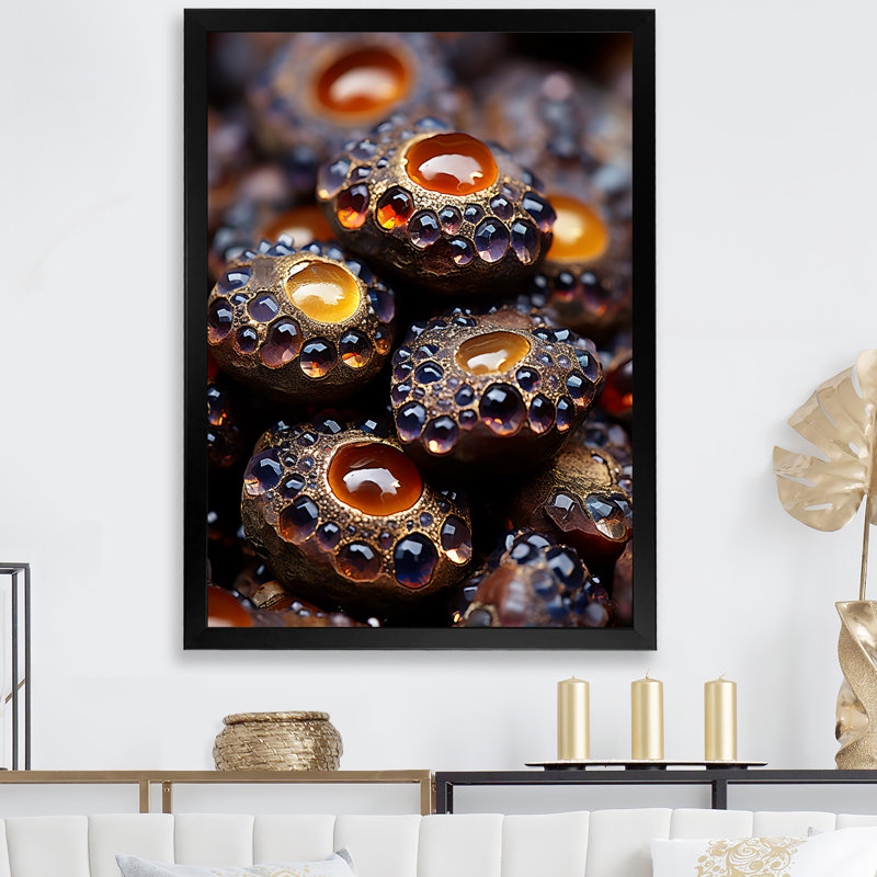 Art mural géode noire et orange, Cadre simple noir, H 32 po x l 24 po x P 1 po