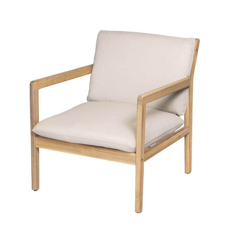 Ensemble de fauteuils d'extérieur contemporains en bois d'acacia avec coussins moelleux