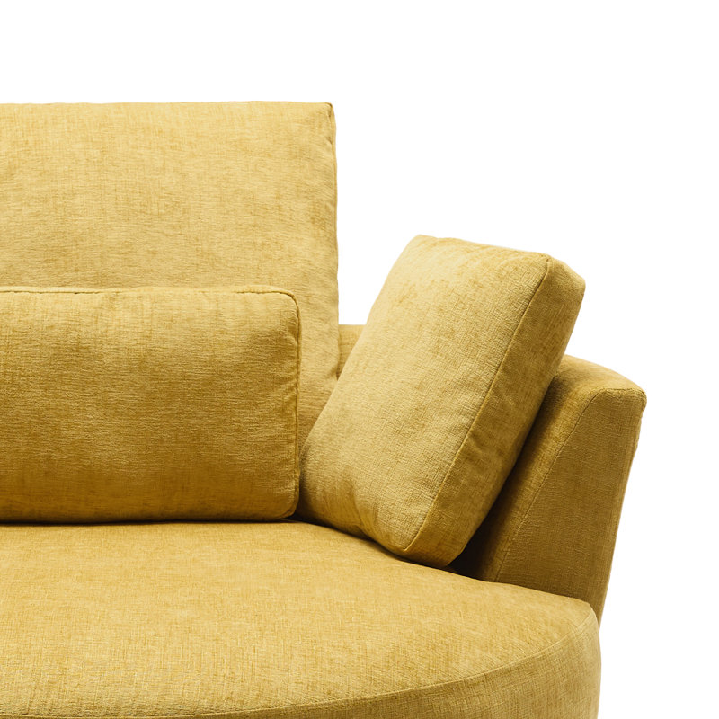 Upholstered Swivel Lounge Armchair With Pillow(Set of 2), Mustard Polyester Blend