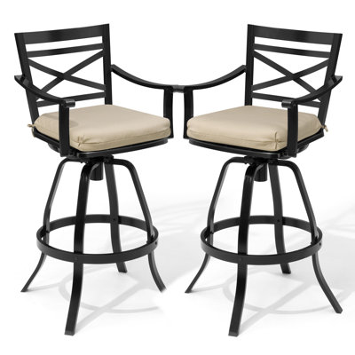 Patio Swivel Aluminum Bar Stools With Sunbrella Cushion by August Grove