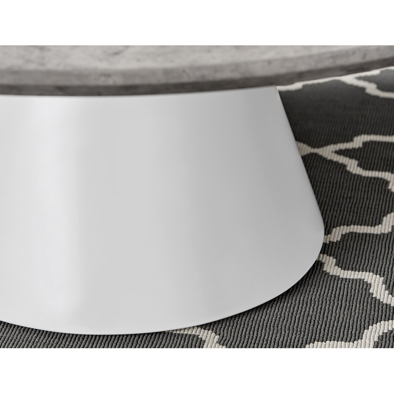 Palm Luxury Pedestal Round Coffee Table, Gray Concrete Effect Top/White Base
