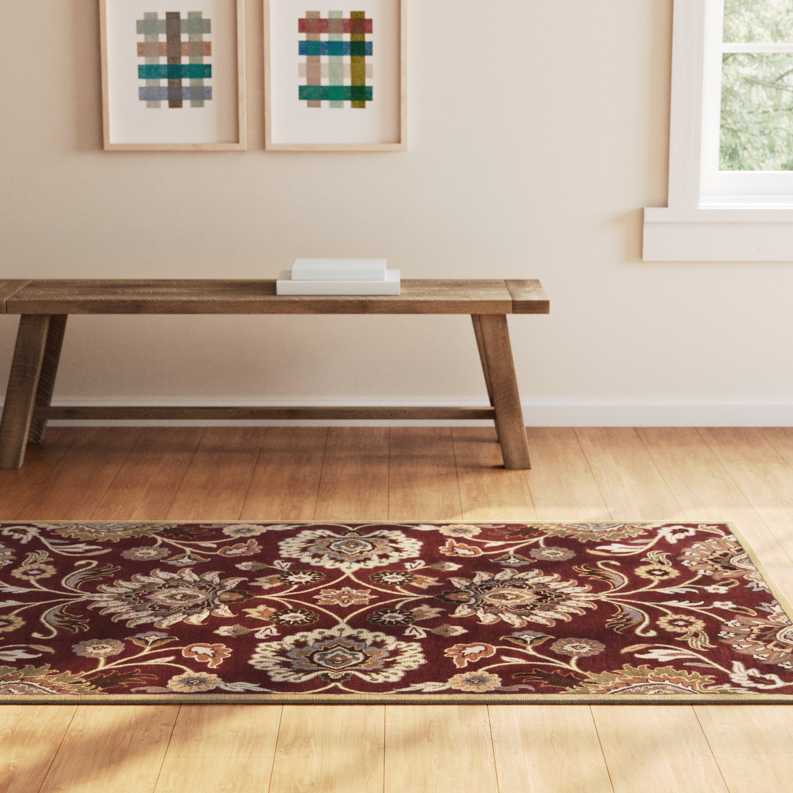 Arden Burgundy Hand-Tufted Wool Floral Rug, Rectangle 6' x 9'