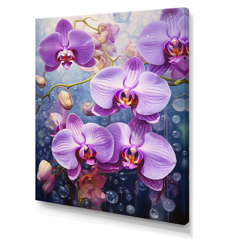 Collage d'orchidées mauves mauves sur toile, Toile tendue, H 32 po x l 16 po x P 1 po