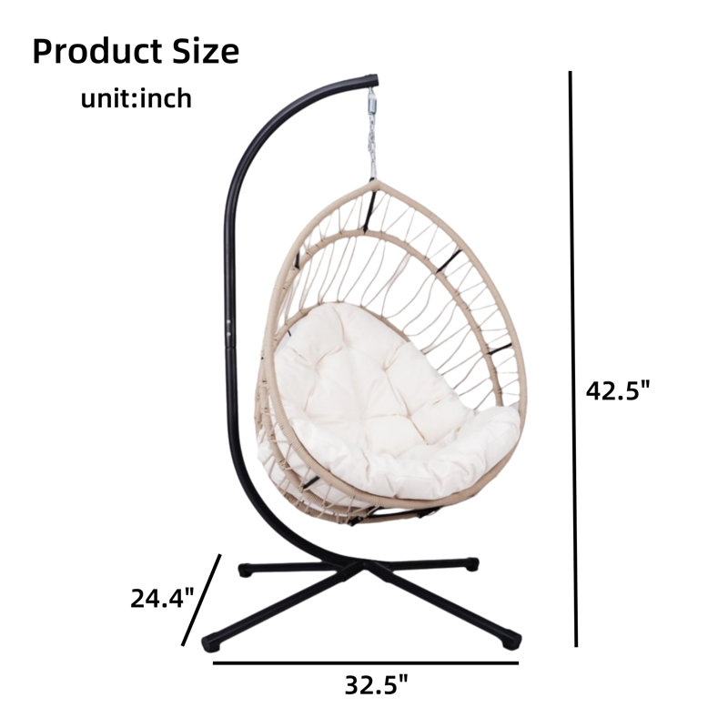 Outdoor Egg-Shaped Hammock Chair With Stand, Indoor Rocking Chair, Outdoor Hammock Egg-Shaped Chair, Beige