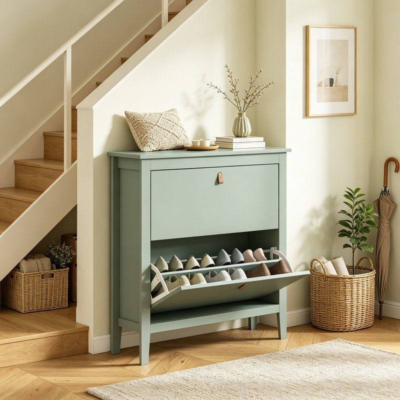 Modern Two-Drawer Shoe Cabinet - Green