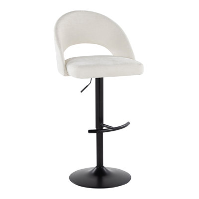 Tabouret de bar réglable avec pivot en métal noir et tissu crème avec repose-pieds rond en T - ensemble de 2