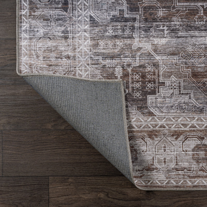 Alanya Ornate Medallion Machine-Washable Brown/Light Gray Rug, Rectangle 5'3" x 7'7"