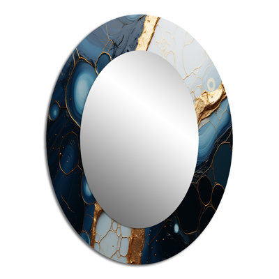 Gold And Blue Marble Essence Magic II - Gold Modern Oval Wall Mirror