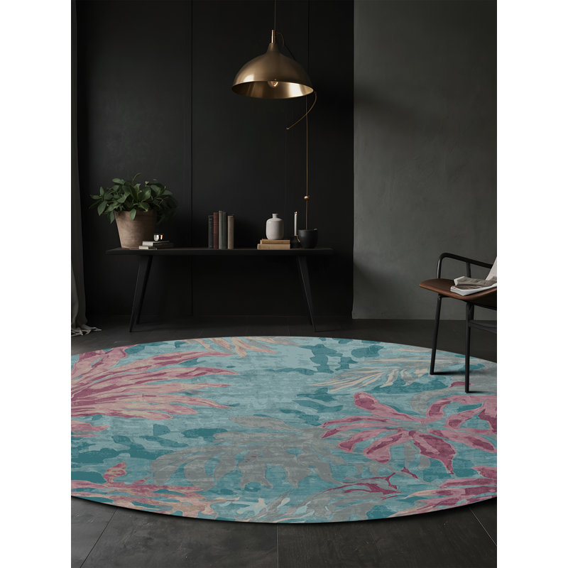 Machine Washable Gray Area Rug, Round 4'