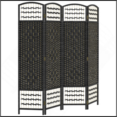 Paravent 4 panneaux, écran d'intimité pliable, séparateur de pièce 5,6 pi, cloison de séparation autoportante en fibre Wave, noir