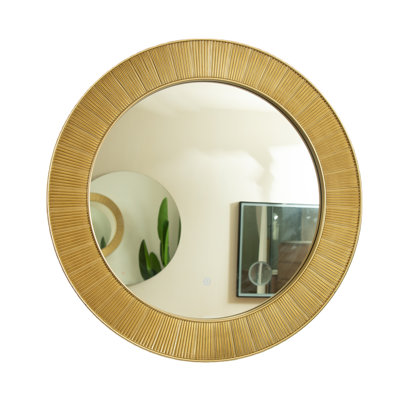 Miroir de 31 po Cyclis, miroir décoratif en polyuréthane à cadre doré épais, trois températures de couleur disponibles, convenant à la salle de bain, à la chambre à coucher, au salon, au couloir, au vestibule, etc.