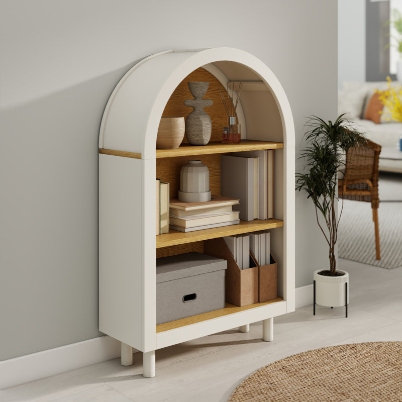 Petite bibliothèque à 3 niveaux arquée, blanc, White