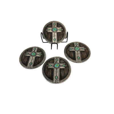 Ensemble de 2 sous-verres décoratifs en polyrésine brun Cross Coasters