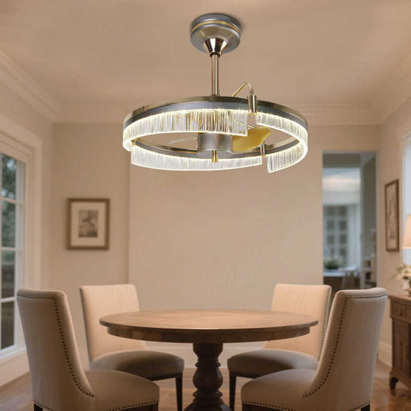 Ventilateur de plafond moderne de 23,6 po avec lustre de luxe sans lame à DEL intégré pour le salon et la salle à manger de la chambre principale