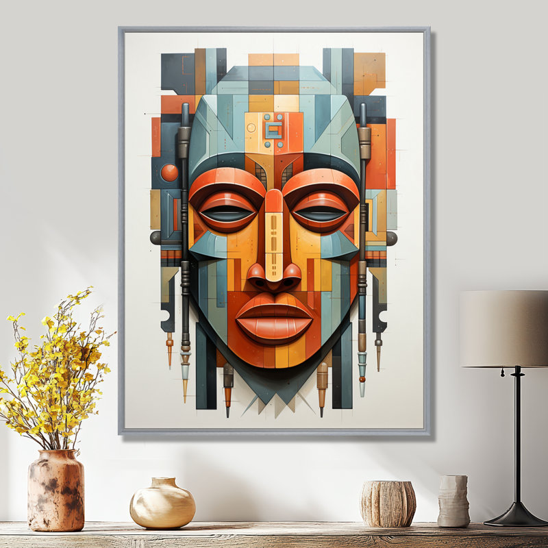 Everlynn Masque tribal africain Kente I, H 32 po x l 16 po x P 1 po, Encadrement argenté