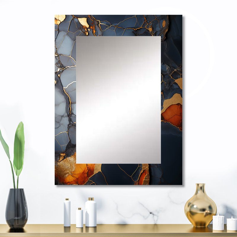 Grey and Gold Abstract Marble Granite I - Abstract Large Mirror, Gold Unique Wall Mirror Decor, Printed Metal Art, 32" x 24"