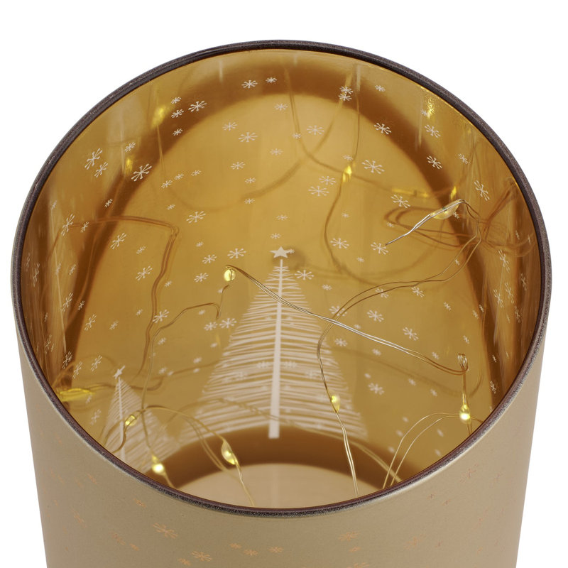 Gold Christmas Tree String Light Glass Hurricane (5-Inch), 5" H x 3.5" W x 3.5" D