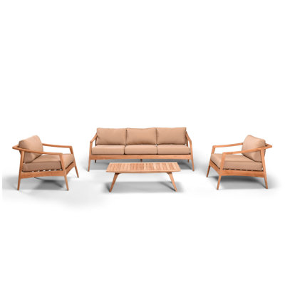 Elswick 4 Piece Teak Sofa Seating Group with Sunbrella Cushions -  Joss & Main, B30F2F4209C94019AE3B99FD9A65FE34