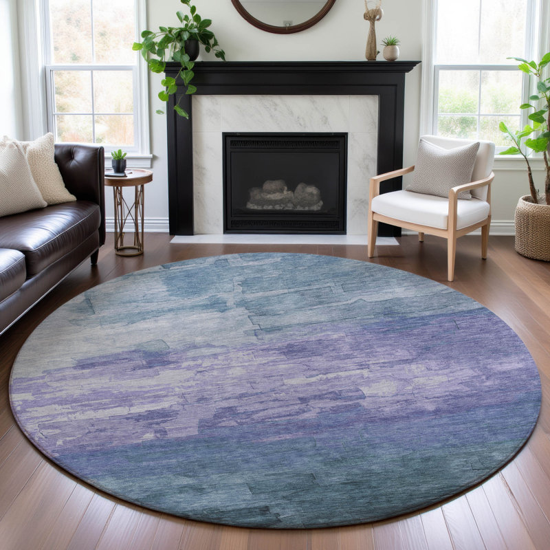 Premium Machine Washable Elize AMF1465 Stripes Rug, Round 8'