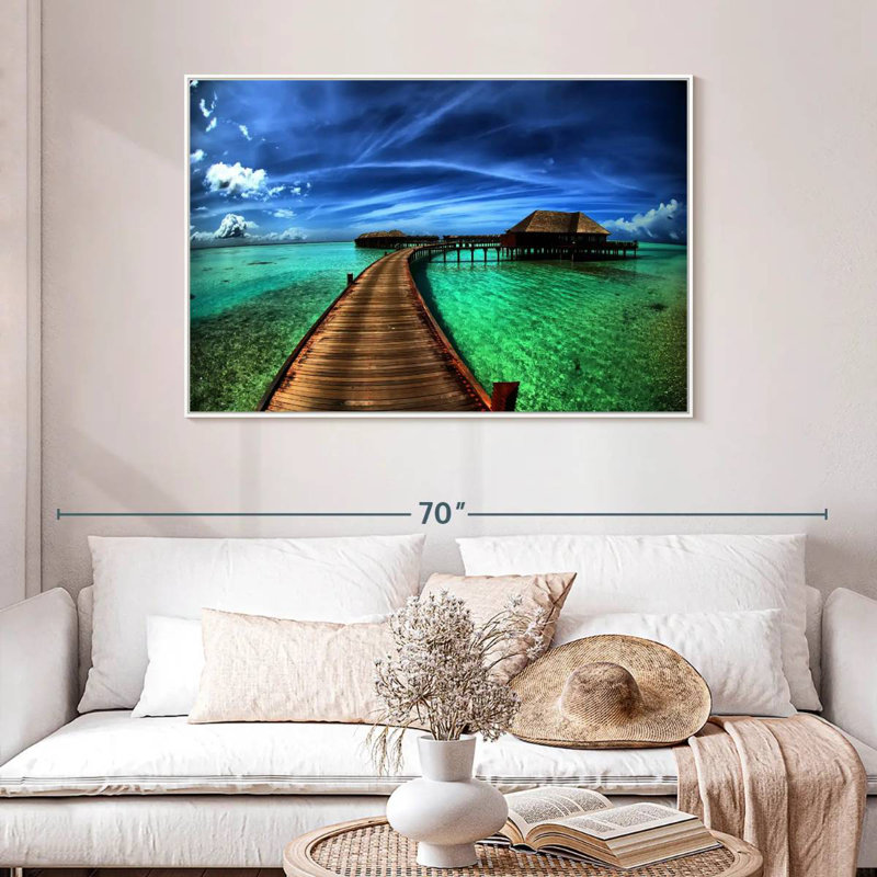 Maldives Bungalow Dock, Cadre flottant blanc, 46 po x 31 po