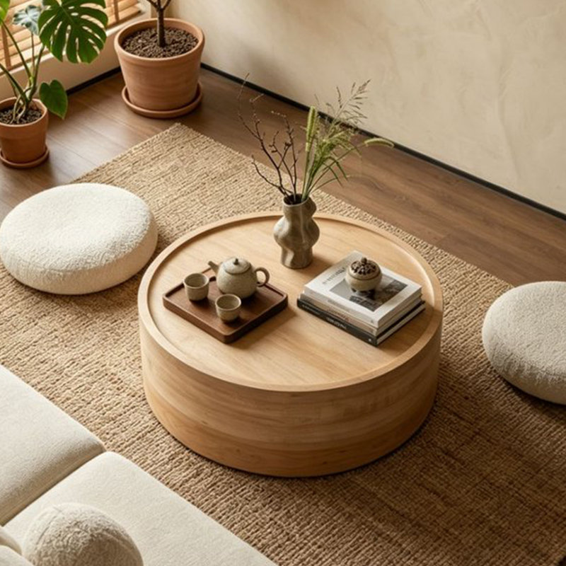 Table basse ronde 31,5 "avec finition grain de bois naturel Rachel